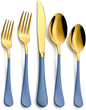 20-Piece Grey blue & Gold Silverware Set, 18/0 Stainless Steel Colorful Handle Flatware Set,Service for 4,Modern Cutlery Set Includes Dinner Knives Forks Spoons,Mirror Polished,Dishwasher Safe