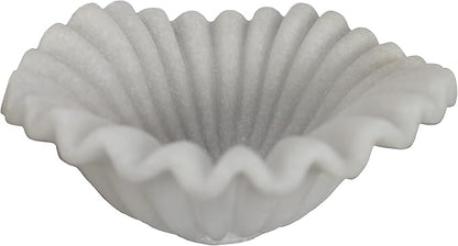 Small Decorative Bowl decor, Scalloped Pedestal Bowls for Modern Home Decor,Ruffle Decor,Stylish Key Bowl for Entry Table,Decorative Fruit Bowl for Kitchen Counter,Artificial Stone Milky White