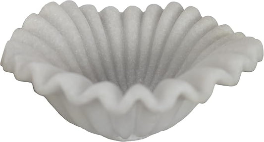 Small Decorative Bowl decor, Scalloped Pedestal Bowls for Modern Home Decor,Ruffle Decor,Stylish Key Bowl for Entry Table,Decorative Fruit Bowl for Kitchen Counter,Artificial Stone Milky White