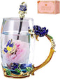 Enamel Glass Tea Cup Blue Rose Coffee Mug, Personalized Gifts by DasyFly