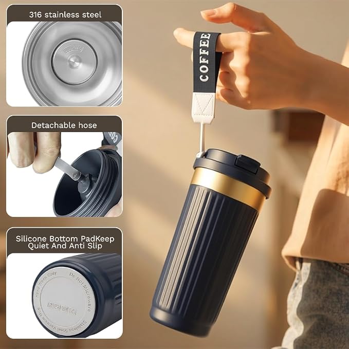 Vacuum Insulated Stainless Steel Travel Coffee Mug, Leak Proof Cup - Image 3