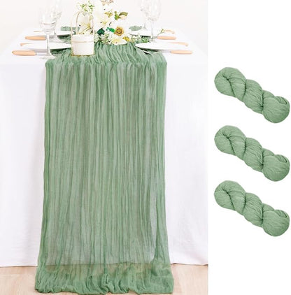 3 Pack Sage Green Cheesecloth Table Runner 10ft Boho Gauze Centerpiece | by MLMC