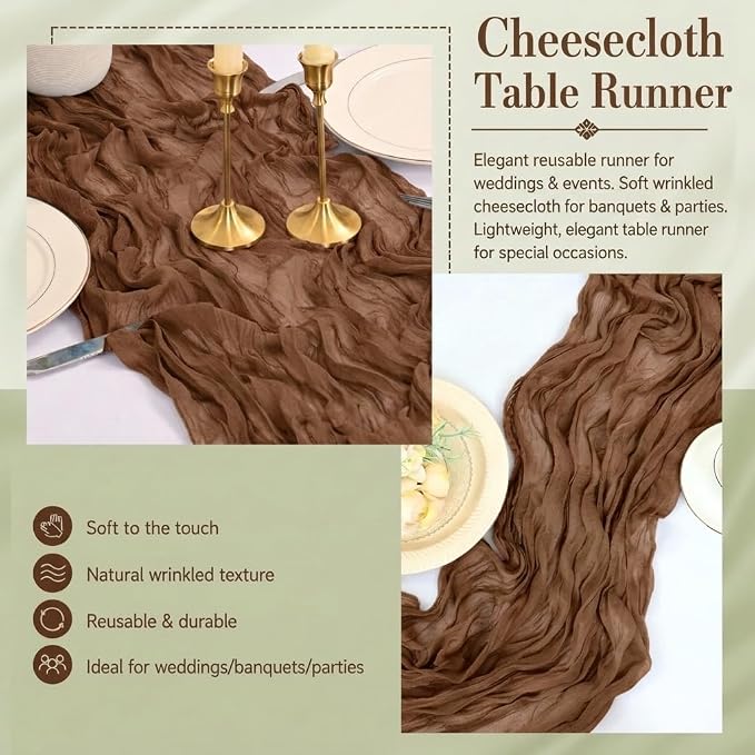 12 Pack Brown Cheesecloth Table Runner 17x108 Inch Boho Rustic Semi Sheer Gauze - Image 5