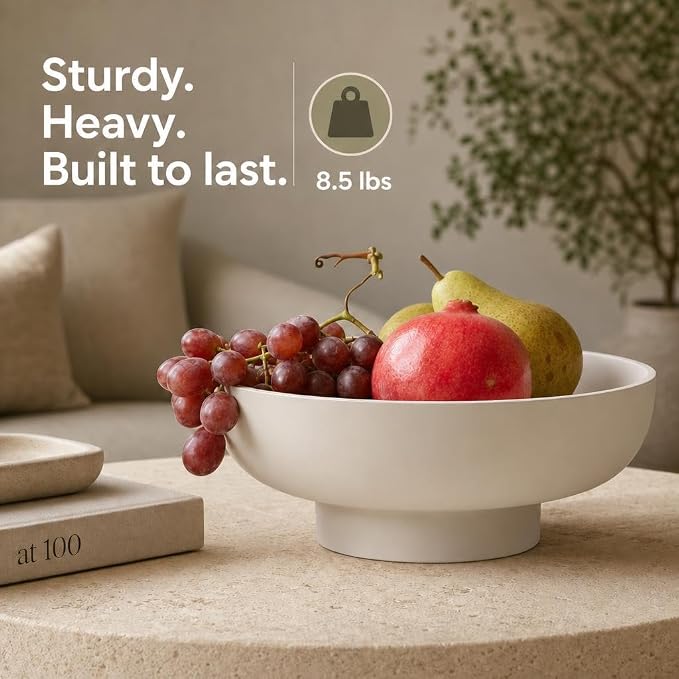 12" Concrete Fruit bowl for Kitchen Counter, Coffee Table Decor, Decorative Key - Image 2