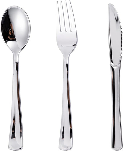300PCS Silver Plastic Silverware, Disposable Utensils & Cutlery | 100 Forks by N9RTABLEWARE