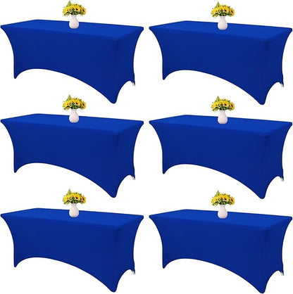 HAISIWLKJ 6 Pack Table Cloth 8ft Royal Blue Tablecloths for Rectangle Folding Table Spandex Fitted Stretch Cover Wrinkle Resistant Washable Protector for Party, Wedding, Banquet, Festival.