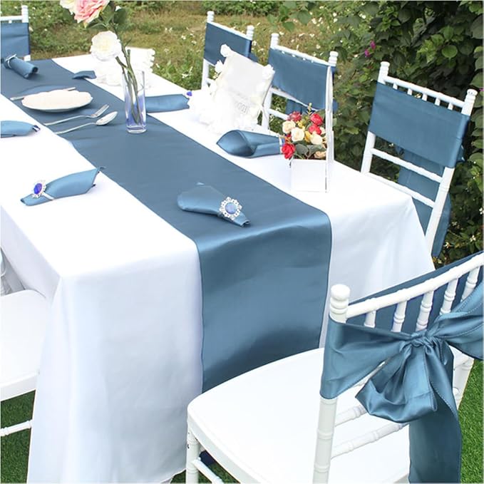 Satin Dusty Blue Table Runners 10 Pack - Image 4