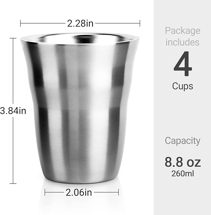 Beasea Metal Cups 8 oz Set of 4, Stainless Steel Cup 8 oz Double Wall Stackable - Image 3