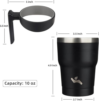 Konokyo 10 oz Tumbler with Handle and Straw, Insulated Travel Mug | Black; - Image 4