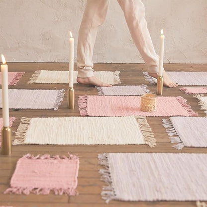 PILLOWPIA Handcrafted Chindi Rag Rug Hot Pad – 100% Cotton, Handwoven, Colorful & Eco-Friendly | Boho Kitchen Accessory for Table, Counter, or Serving Use - Lilac