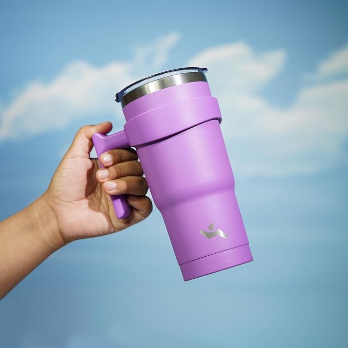 Konokyo 20 oz Tumbler with Handle and Straw, Insulated Travel Mug | Lavender; - Image 5