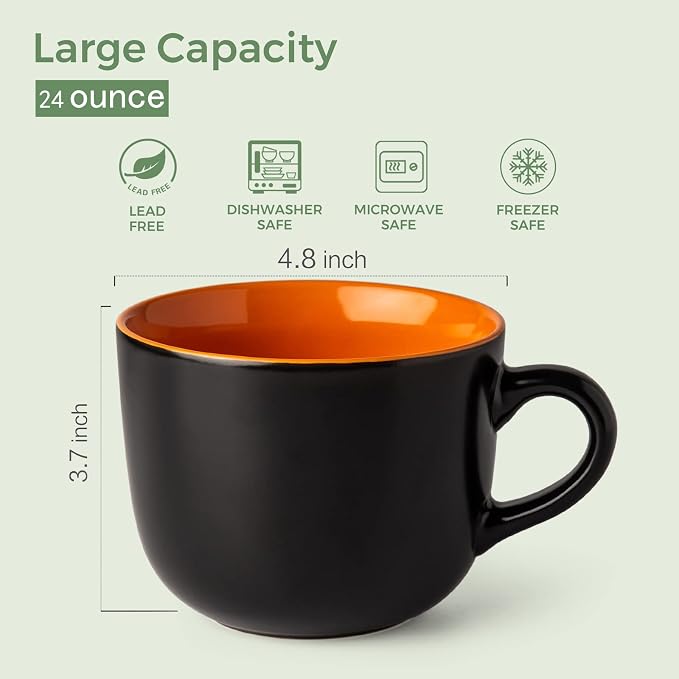 AmorArc 24 oz Soup Mugs with Handles, Jumbo Ceramic Bowls Mugs Set with handles - Image 2