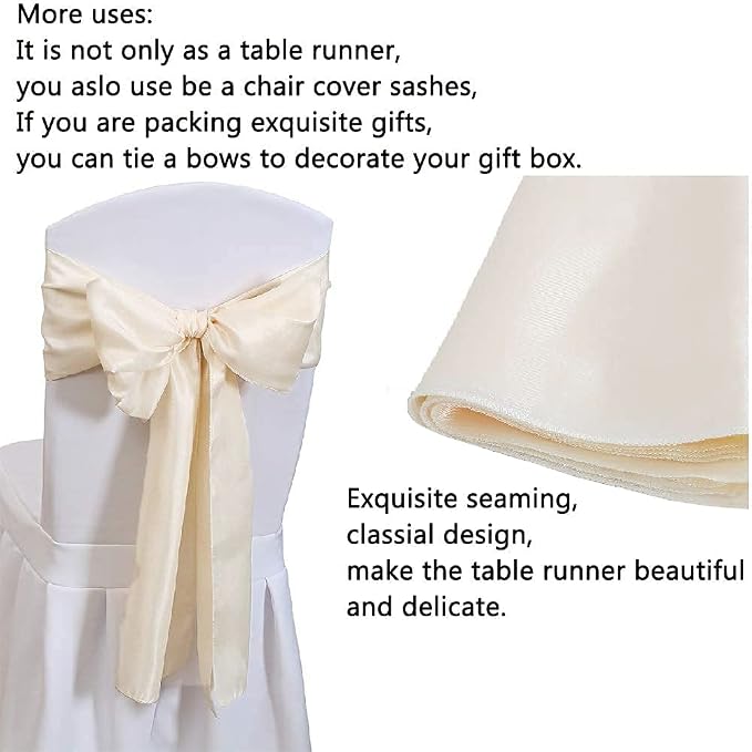 Ivory Table Runners 20 Pack 12x108 inch Silk Satin Smooth Fabric | Satin Table - Image 2
