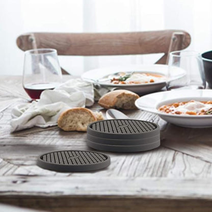 ME.FAN Silicone Coasters [6 Pack] Thickened Drink Coasters with Holder - Cup Mat - Non-Slip, Non-stick, Stay Put, Deep Tray - Prevents Furniture and Tabletop Damages(Gray)