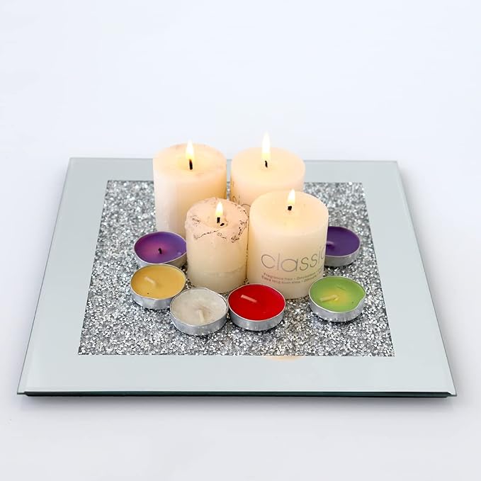 GIMORRTO Glass Mirrored Coaster 2 PC, Crushed Diamond Square Cup Mat 10" Decor - Image 7