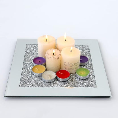 GIMORRTO Glass Mirrored Coaster 2 PC, Crushed Diamond Square Cup Mat 10" Decor - Image 7