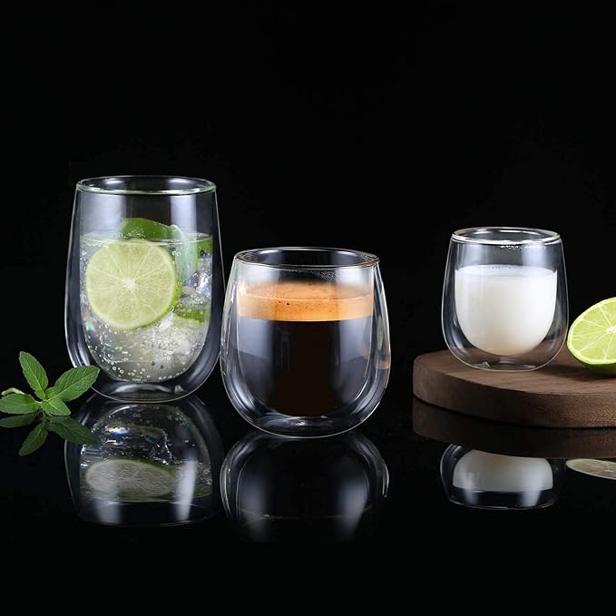 glastal Espresso Cups 4 oz Double Walled Glasses Coffee Mugs Set of 2, German - Image 5
