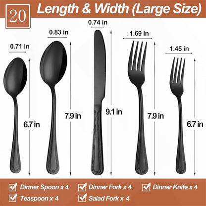 20 Pcs Black Silverware Set for 4, Food Grade Stainless Steel Flatware Set - Image 2