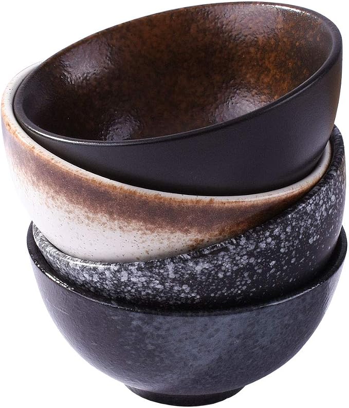 Japanese Style Rice Bowl Set of 4, Creative Ceramic Small Bowls, Reactive Kiln by Cerficer