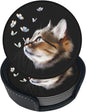 6 Pcs Portrait Cat with Butterflies Leather Coasters by NiuKom