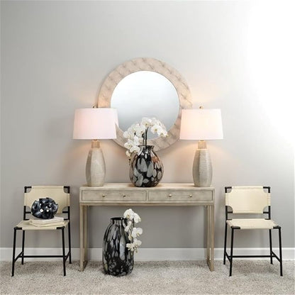 Eden Home 2-Drawer Transitional Faux Leather Console Table in Cream