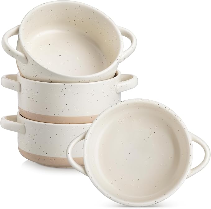 vancasso Sabine 30 Oz French Onion Soup Bowls, Stoneware Set of 4 | Cream Beige by vancasso