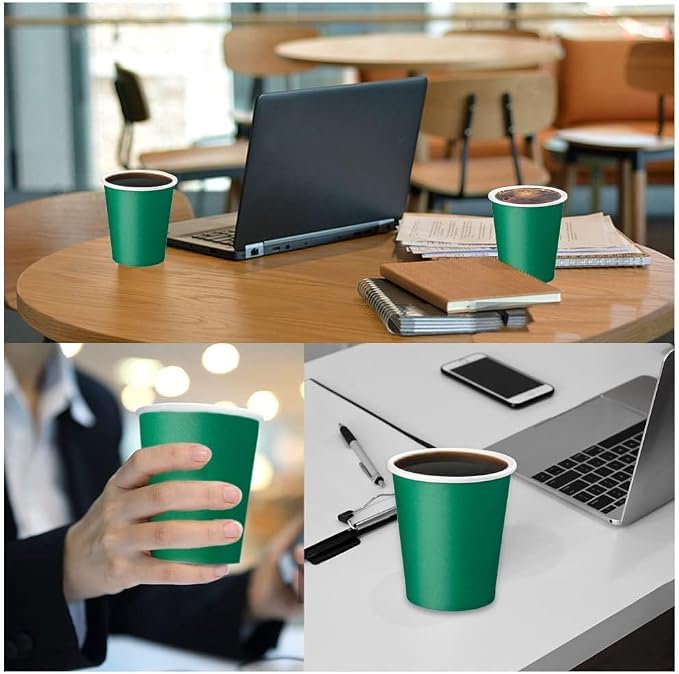 75 Pack 8 oz Disposable Coffee Cups, Paper Coffee Cups-Green | Paper Hot Cups - Image 7