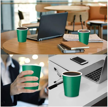 75 Pack 8 oz Disposable Coffee Cups, Paper Coffee Cups-Green | Paper Hot Cups - Image 7