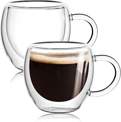 Espresso Cups Set of 2 With Handle, 2.5oz Clear Expresso Shots Cup, Espresso by Wells