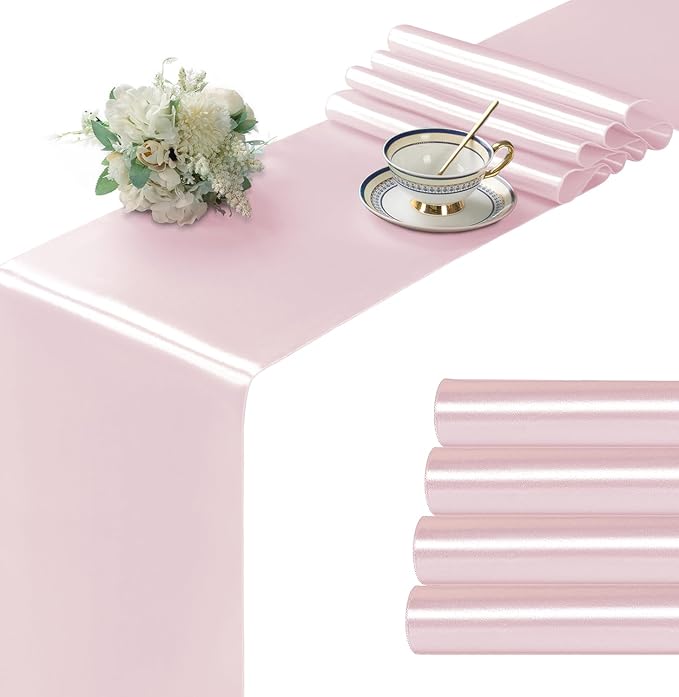Manyshofu Blush Pink Satin Table Runner 12x108 by Manyshofu