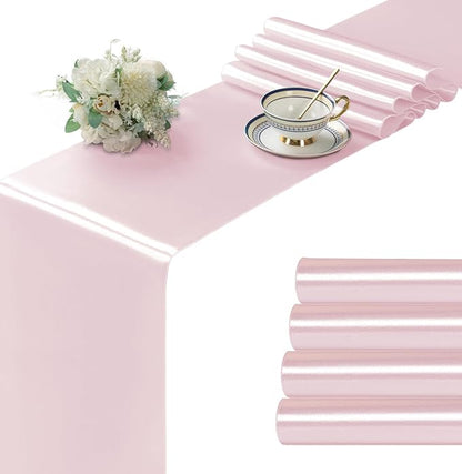Manyshofu Blush Pink Satin Table Runner 12x108 by Manyshofu