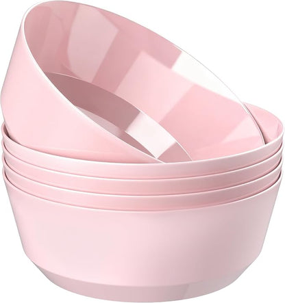 8 Pack Pink Serving Bowls for Easter | 128oz Heavy Duty Disposable Plastic Bowls by Hioasis