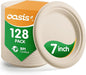7 Inch 128 Pack Compostable Disposable Paper Plates, Heavy Duty Sugarcane Bagasse Plates, Biodegradable Eco-Friendly for Snacks & Parties, Unbleached Natural