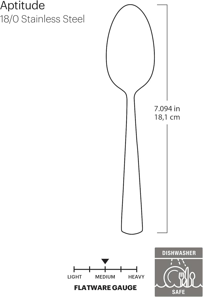 Oneida H084006D Aptitude Everyday Flatware Dinner Spoons, 7.1" L x 1.5" W - Image 2