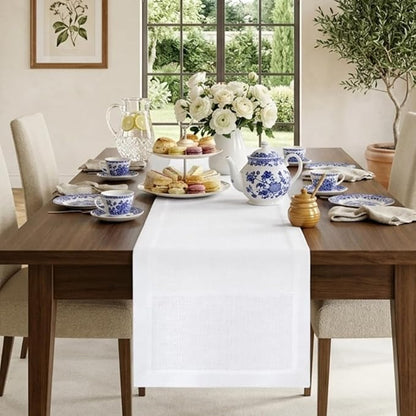 Classic Linen™ by D'Moksha White Table Runner 108 Inches Long, 100% Pure Linen by DMokshaHomes
