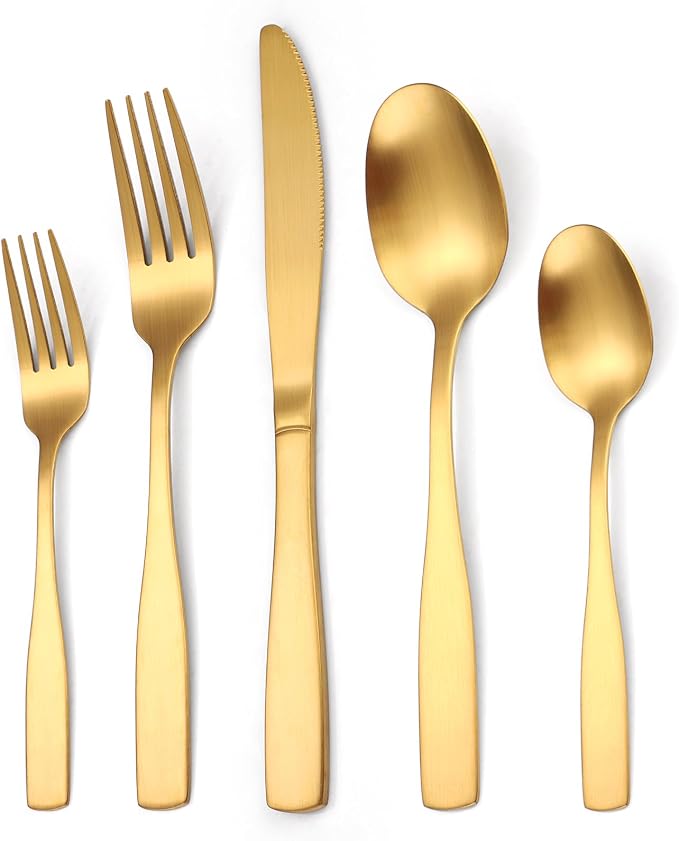 Gold Matte Silverware Set Service by MetalServingUtensils