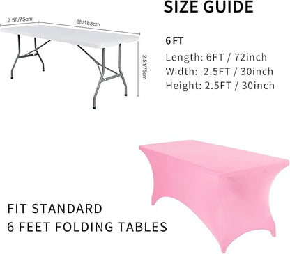 Fokitut 6 Pack Spandex Table Cover for 6FT Table Universal Fitted Stretch Tablecloth for Party, Banquet, Wedding and Events-Pink