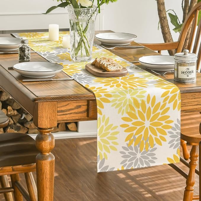 Artoid Mode Yellow Dahlia Floral Pinnata Summer Table Runner, Seasonal Spring - Image 4