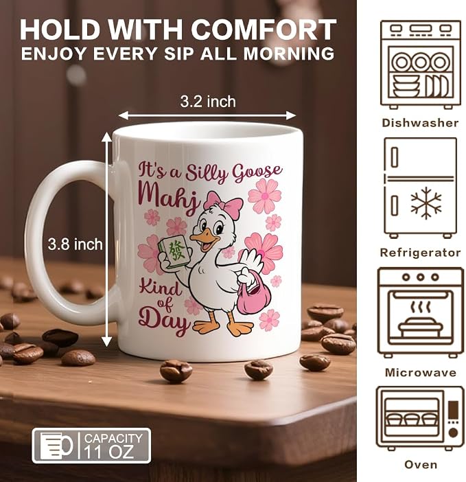 It's A Silly Goose Mahj Kind Of Day Coffee Mug, Mahjong Goose Design Ceramic Mug - Image 2