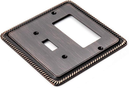 Henne Bery Rope Edge Decorative Wall Plate Switch Plate Outlet Cover (Toggle/Decorator, Aged Bronze)