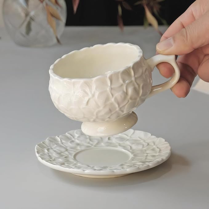 KAMMAK Tea Cups and Saucers Set of 2, 8.5 oz Porcelain Coffee Cups, 560N | - Image 4