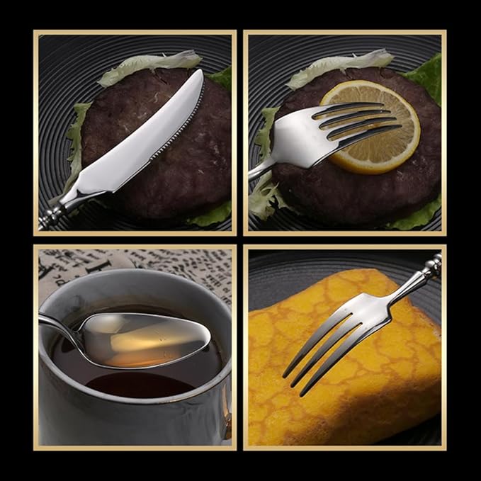 Gold Silverware Set for 6 Premium 18/10 Stainless Steel Flatware Set 24 Piece Include Knives Forks and Spoons Cutlery Utensils Light Luxury Vintage Style for Home Kitchen Christmas Restaurant