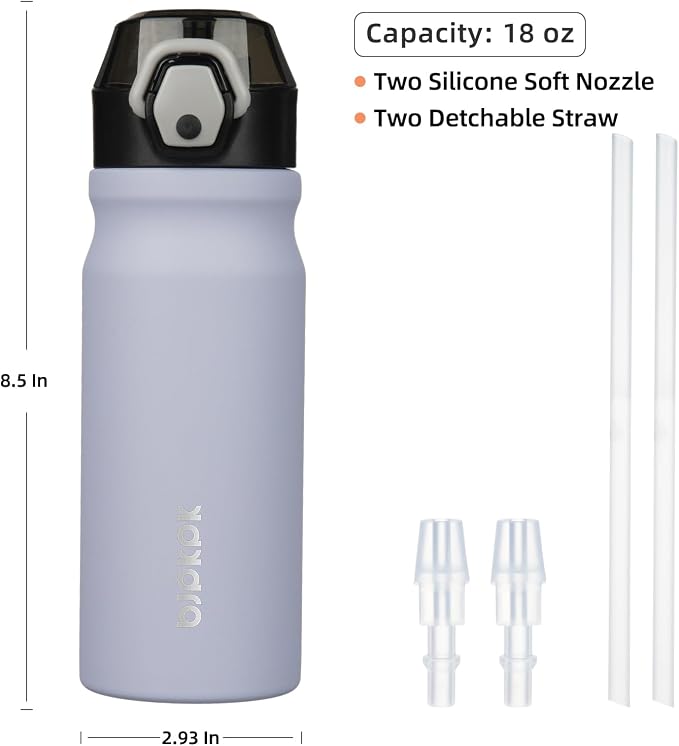 BJPKPK 18 oz Water Bottle with Straw & Handle, Insulated Stainless Flask | Leak - Image 4