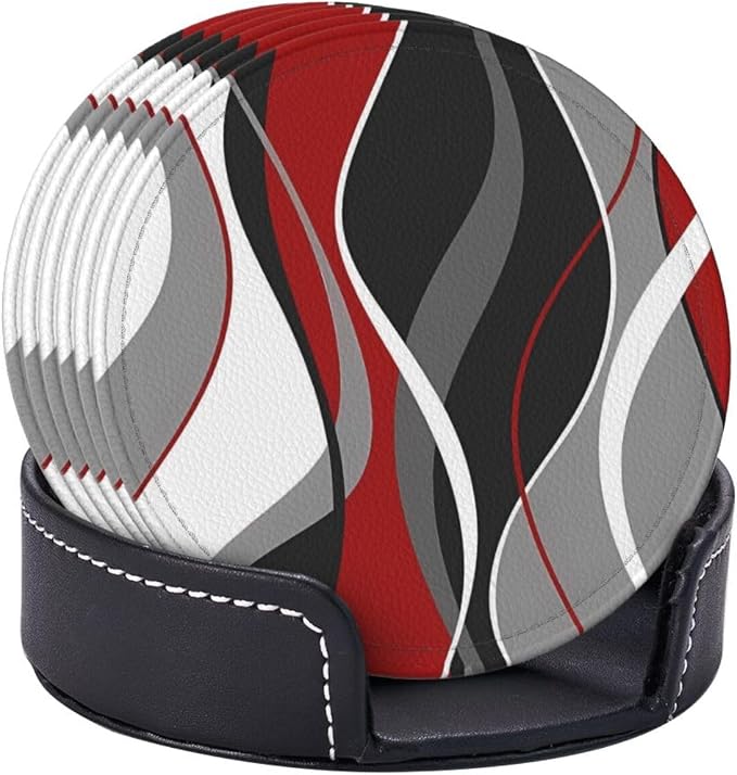 6 Pcs Red Black Gray White Modern Striped Line Abstract Geo Wave Simple - Image 6