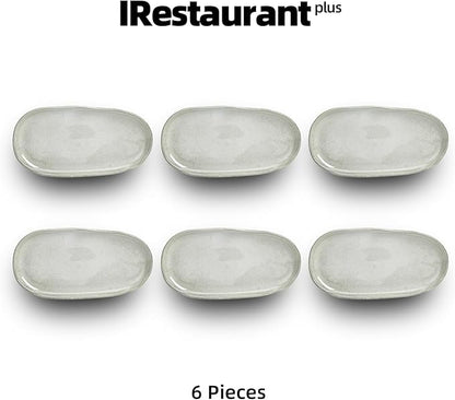 Organic Shape Highland Ceramic Serving Tray, 6pcs 13×7inch Handmade Reactive Glaze ceramic Tray with Wavy Edge, for Kitchen, Microwave & Dishwasher Safe, Scratch Resistant-grey
