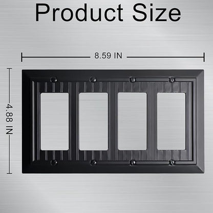Beadboard Outlet Covers Wall Plates, Bamboo Fiber Light Switch Covers, Natural Material Electric Receptacle Decorative Switch Plate Outlet Cover Matte Black (4 Gang Decorator 1 Pack)