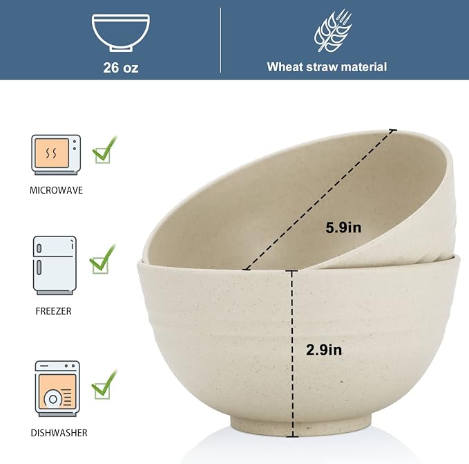 Wheat Straw Bowl Sets, Microwave and Dishwasher Safe Bowls, Kitchen Bowl - Image 2