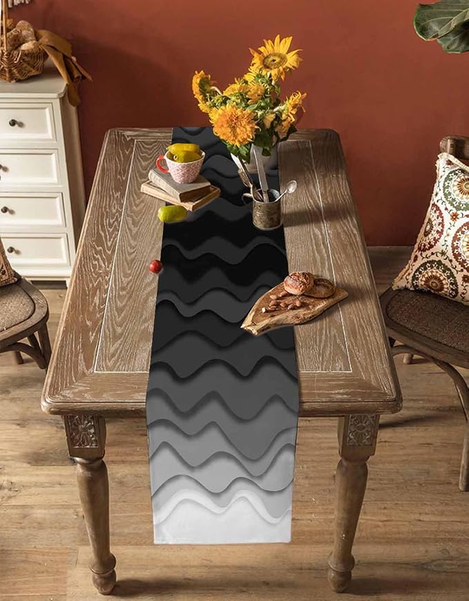 Grey Ocean Table Runners 108 Inches Long, Cotton Linen Fabric Table Runner - Image 4