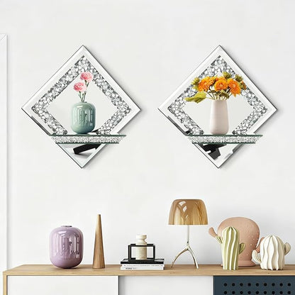 Pibeyer Mirrored Candle Sconces with Acrylic Diamond, Crushed Diamond Wall Candle Holders, Home Décor