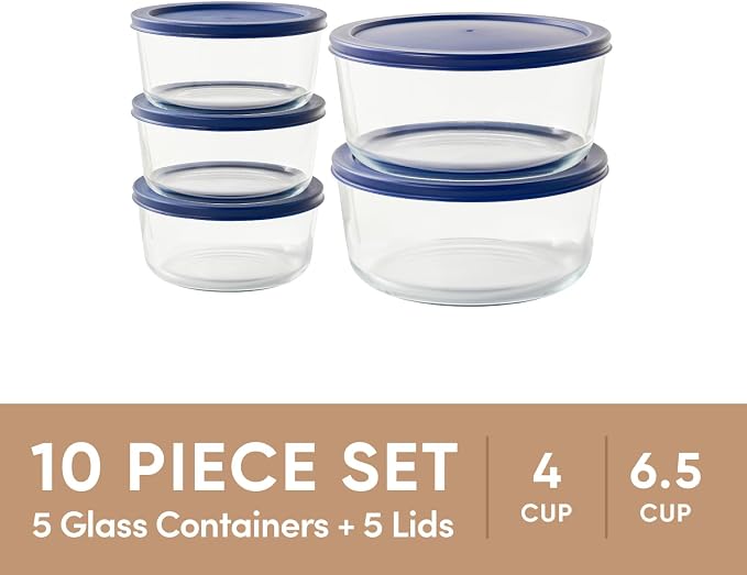10-Piece Glass Food Storage Containers Set | 4-Cup & 6.5-Cup, Leakproof | - Image 3